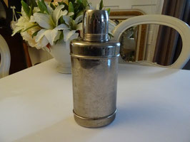 Antike Thermoskanne verchromt Glaseinsatz Korkstopfen Vintage Outdoor Camping Frankreich (L)