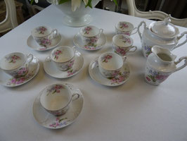 16teiliges Set Kaffeeservice Pfingstrosen Goldmontour Porzellan Zuckerdose Michkännchen Frankreich Vintage (L)