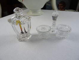 2er Set Salzbehälter Senfbehälter Glas Hornlöffel Pressglas (EZ)