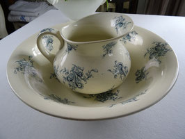 Waschset dunkelblaues Dekor Paisleymuster Salatschüssel Luneville Frankreich Vintage Deko (D)