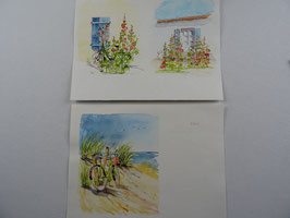 1 von 2 Aquarell Künstler unbekannt Frankreich Ile-de-Re wunderschön gemalt