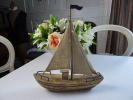 Boot maritime Deko Leinen Flachssegel Eigenbau naturbelassen handgeschnitzt (L)