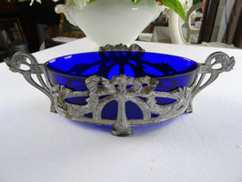 Jardiniere Glas kobaltblau Aluguss Frankreich Vintage (WZ)