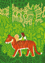 Postkarte "Reading on a Tiger" (Kehvola)