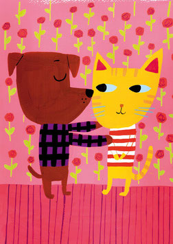 Postkarte "KISS KISS" Dog & Cat (Kehvola)