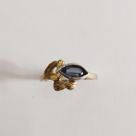 Bague Or jaune 750, argent 999 et Topaze bleu Londres