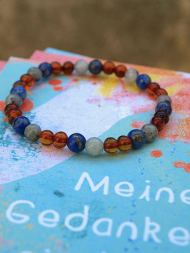 Bernsteinarmband mit blauem Lapis Lazuli und Labradorit. "MEINE GEDANKEN SIND MÄCHTIG."