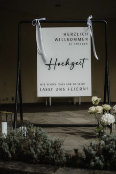 Willkommensschild Acrylglas, weiß-schwarz