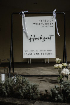 Willkommensschild Acrylglas, weiß-schwarz