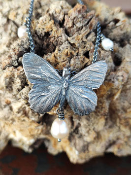 Schmetterlings Collier geschwärzt mit Perle