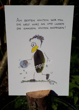 Kunstpostkarte "Idioten aussteigen"