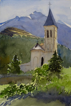 #919 / Alte Suldner Pfarrkirche vor dem Ortlermassiv / Old church in Sulden against the backdrop of the Ortler massif
