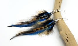 Boucles d'oreilles plumes SORA - Ethnic Feather - plume bleue, plume noire, plume marron