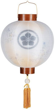 盆提灯 門提灯 丸 絹二重 菊桔梗 ケヤキ 尺三丸 13号 電池式LED（6110-L）