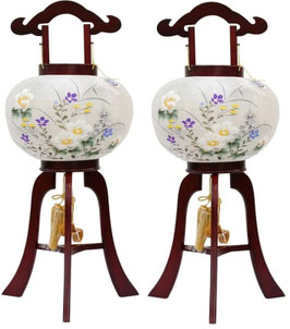 【限定品】盆提灯 行灯 美吉野 絹二重絵 10号（8431-GA-115P）※2個セット