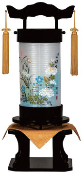 盆提灯 創作提灯 法明燈 本黒塗 菊に蘭 絹二重 70号（D4771S）