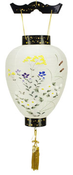盆提灯 壺型 蒔絵 絹 電池式LED（8103-00-231AC）