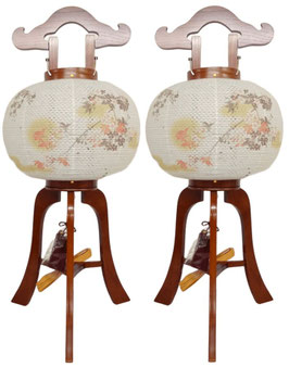 【限定品】盆提灯 行灯 小枝に桜 ケヤキ色 紙張 9号（W25002）※2個セット