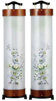 盆提灯 創作提灯 立花 8号 ケヤキ調 対柄 絹二重絵（3945-W）