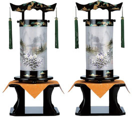 盆提灯 創作提灯 法明燈 本金山水蒔絵 雪見灯籠 絹二重対柄 50号（D5573WS）