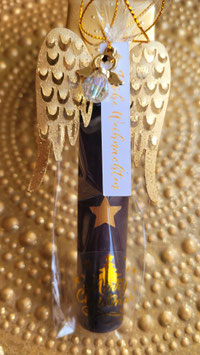 Frohe Weihnachten Kerze mit Engel und Flügel schwarz gold