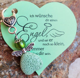 Schutzengel Anhänger mit Lava Perle dunkelgrün
