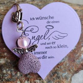 Schutzengel Anhänger mit Lava Perle flieder/rosa