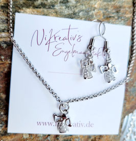 Schmuckset Kette und Ohrhänger Engel mit Herz