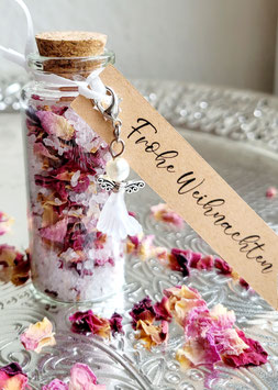 Engel am Glas mit Rosenblüten Badesalz Frohe Weihnachten