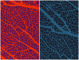 "Fan Coral", Blättermaserungen, blau & orange/lila, BWJ