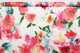 Viskose-Satin, Aquarell Blumen