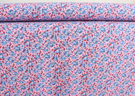 Kleine Blümchen, blau/rot auf rosa Grund