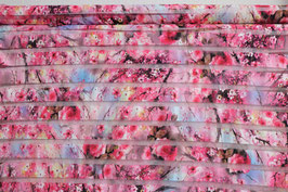 Kirschblüten/Rosen, rosa, Polyesterjersey mit durchsichtigen Streifen