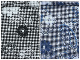 Vichy Karo Druck, Blumen, schwarz/blau