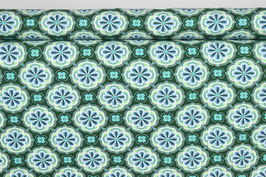 Grafische Blüten, mint/grün/hellblau/weiß, Jersey