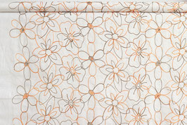 Leinenmisch, Blumen, bestickt, orange/braun
