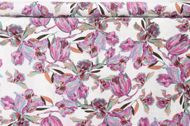 Leinenmisch, Blüten, pastell, naturweißgrundig