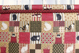 Katzen herbstliche Farben und Schachbrettmuster rot, Timeless Treasures, PW