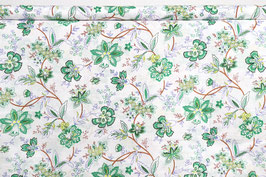 Batist, grafische Blumen, weißgrundig/grün/braun