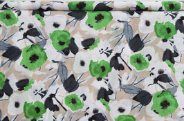 Leinenmisch, Blüten, illustrativ in grün/weiß/beige