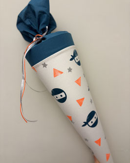 Schultüte Ninja (petrol/neonorange/Glitzersterne)