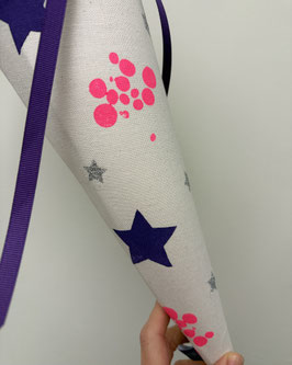 Schultüte Sterne/Pünktchen (lila/violett/neonpink) 35cm