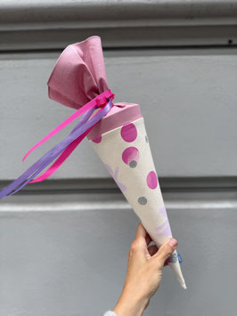 Schultüte Ballerina/Dots 35cm (altrosa/pink/flieder/Glitzerpunkte silber)