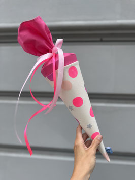 Schultüte Dots 35cm (neonpink/pink/rosa/Glitzersterne silber)