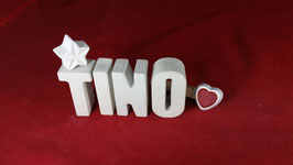 Beton, Steinguss Buchstaben 3D Deko Namen TINO als Geschenk verpackt!