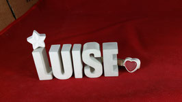 Beton, Steinguss Buchstaben 3D Deko Namen LUISE als Geschenk verpackt mit Stern und Herzklammer!