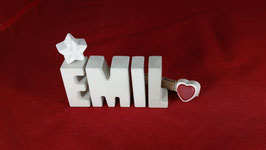 Beton, Steinguss Buchstaben 3D Deko Namen EMIL als Geschenk verpackt!