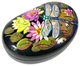 "Libelle auf Blumen" handgemalte Russische Schatulle Lackdose Fedoskino, Artikel TIE03