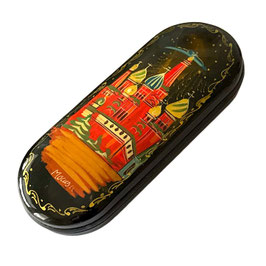 Russische Lackmalerei, handgemaltes Brillenetui "Moskau", Palekh, Artikel BR03