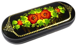 Russische Lackmalerei, handgemaltes Brillenetui "Blumen", Fedoskino, Artikel BR07